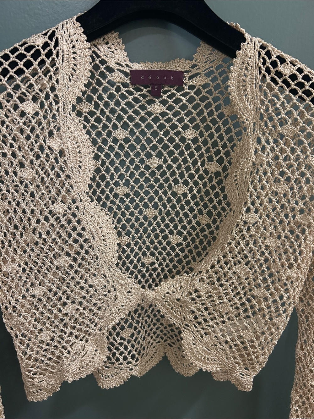 DEBUT gold crochet openwork shrug cardigan Size Small NEW NO TAG - Picture 6 of 16